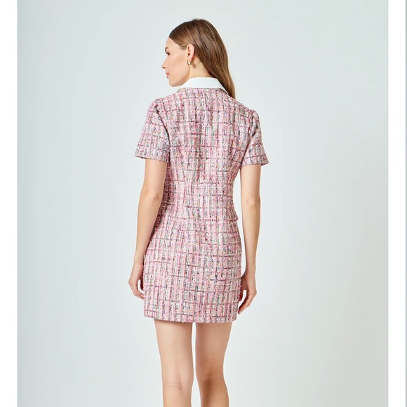 Endless Rose Pink Tweed Mini Dress with White Collar - Picture 5 of 10